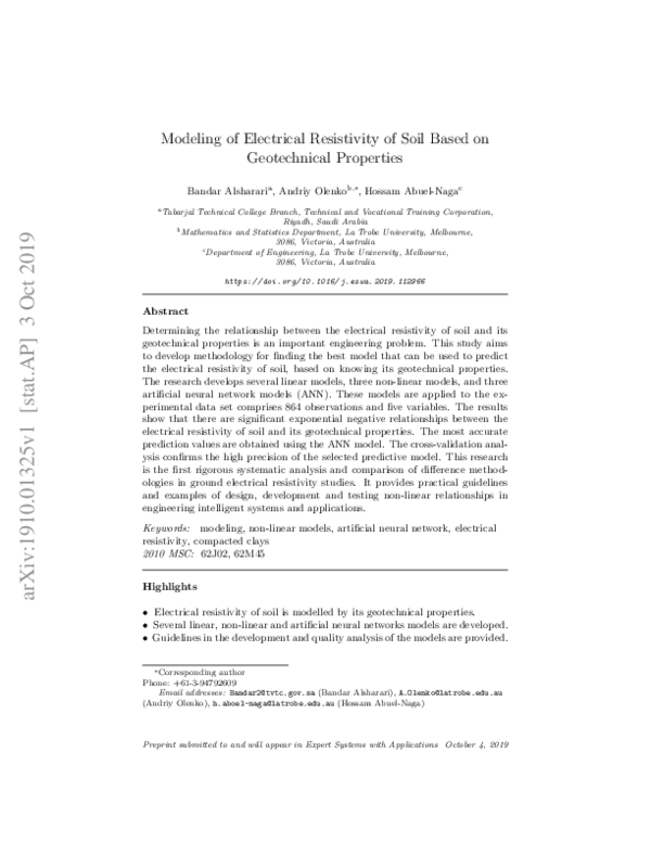 (PDF) Modeling of Electrical Resistivity of Soil Based on Geotechnical ...