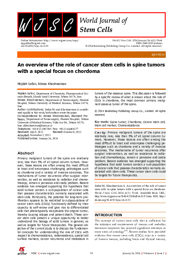 (PDF) An overview of the role of cancer stem cells in spine tumors with ...