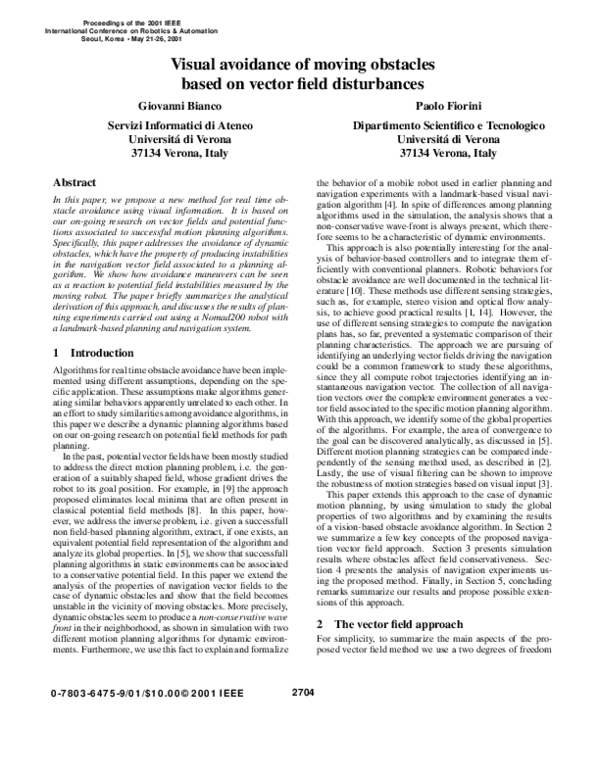 (PDF) Visual avoidance of moving obstacles based on vector field ...