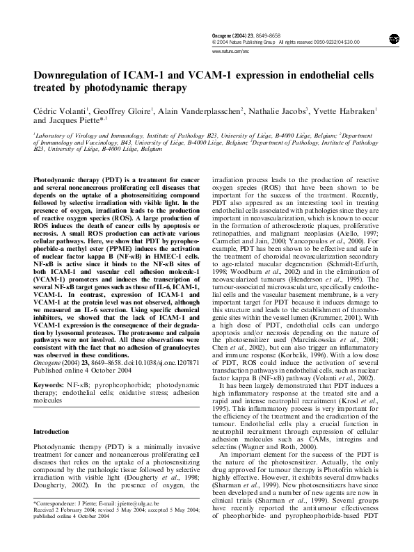 (PDF) Downregulation of ICAM-1 and VCAM-1 expression in endothelial ...