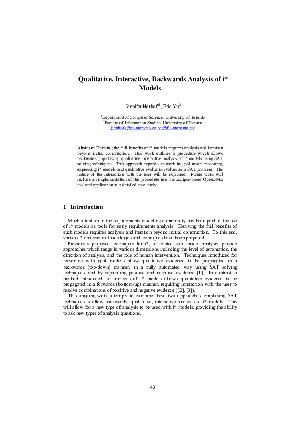 (PDF) Interactive Backward Analysis of i* Models
