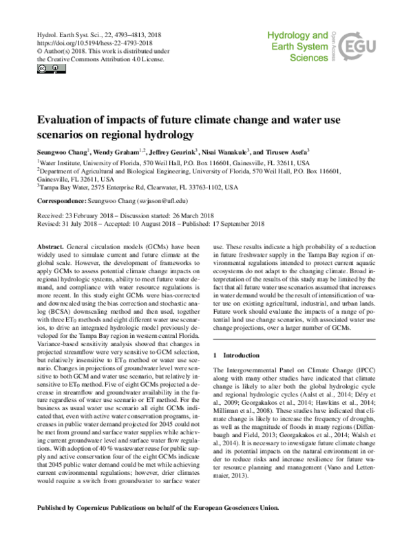(PDF) Evaluation of impacts of future climate change and water use ...