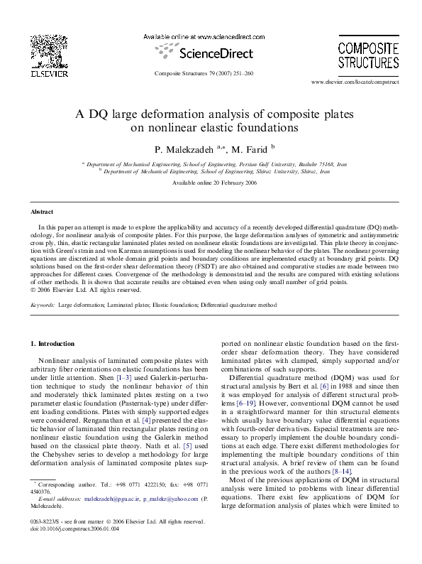 (PDF) A DQ large deformation analysis of composite plates on nonlinear ...