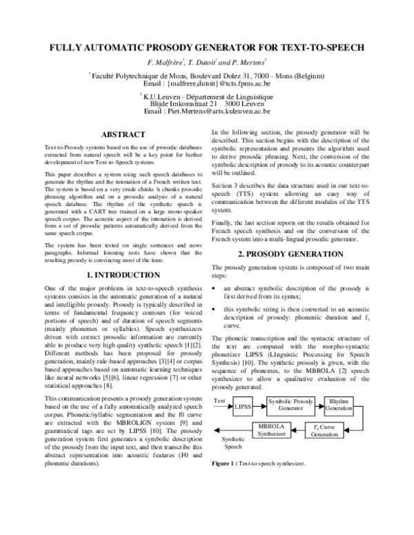 (PDF) Fully automatic prosody generator for text-to-speech