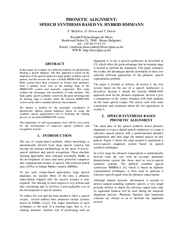 (PDF) Phonetic alignment: Speech synthesis based vs. hybrid hmm/ann
