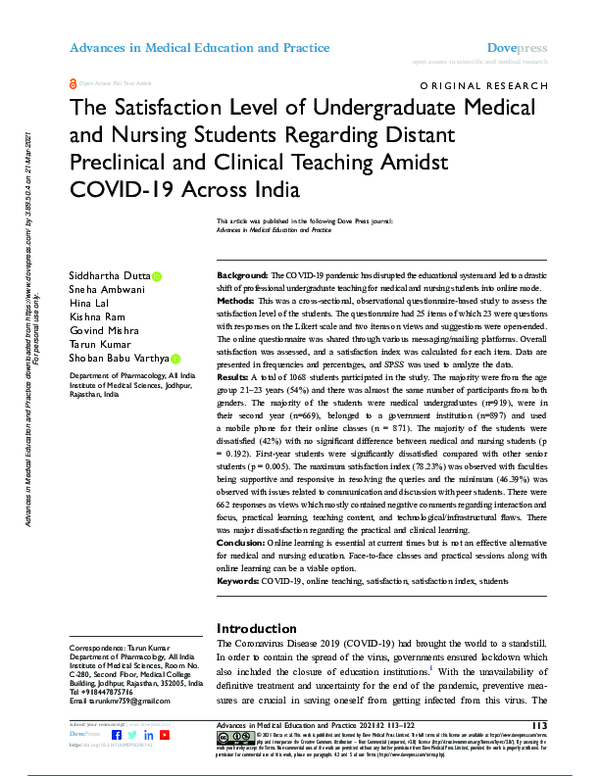 (PDF) The Satisfaction Level of Undergraduate Medical and Nursing ...