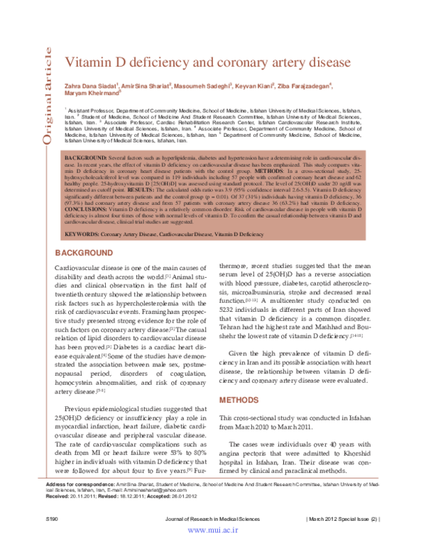 (PDF) Vitamin D deficiency and coronary artery disease: A review of the ...