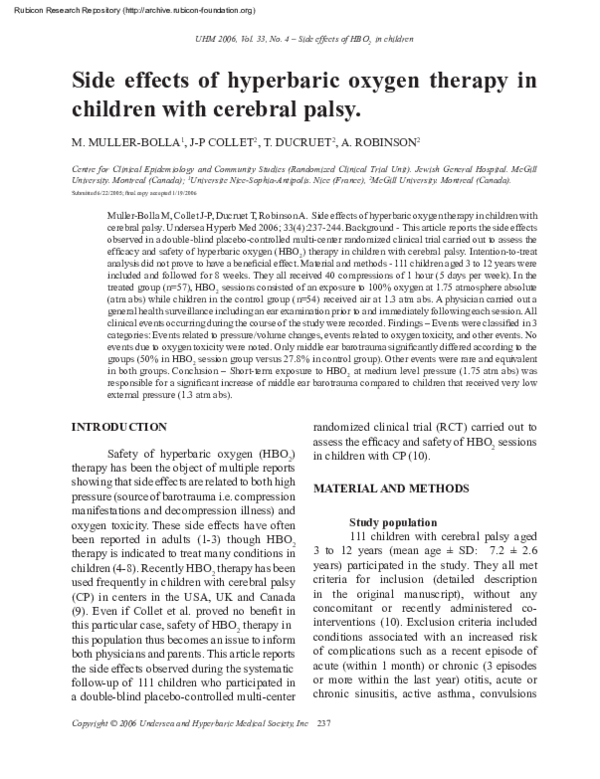 (PDF) Side effects of hyperbaric oxygen therapy in children with ...