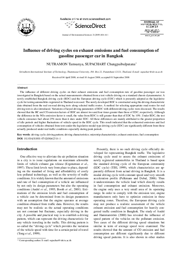 (PDF) Influence of driving cycles on exhaust emissions and fuel ...