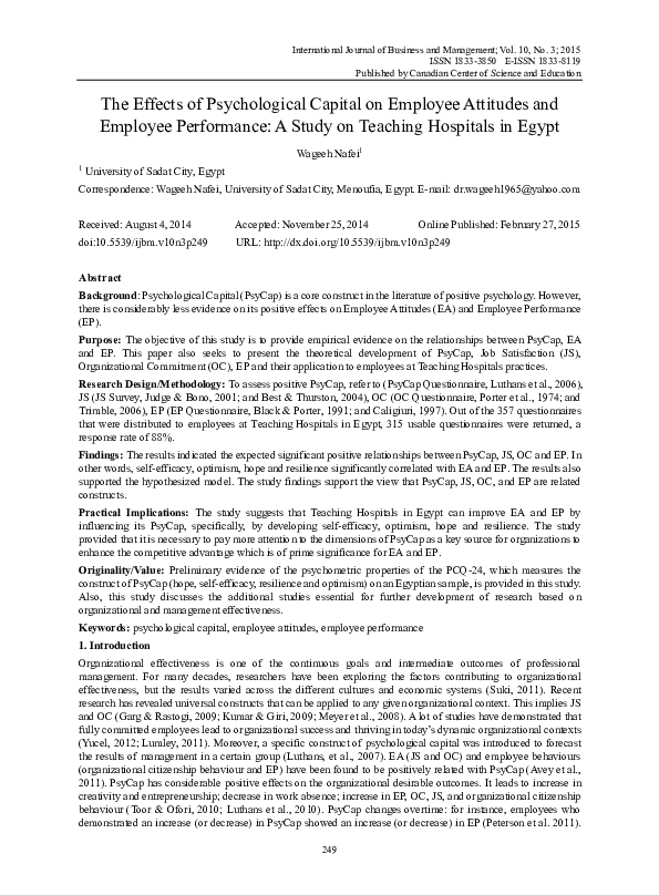 (PDF) The Effects of Psychological Capital on Employee Attitudes and ...
