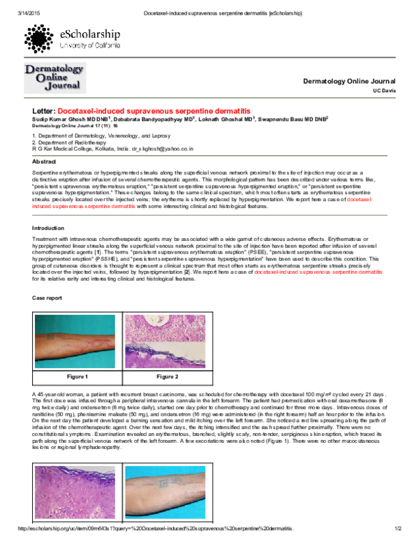 (PDF) Letter: Docetaxel-induced supravenous serpentine dermatitis