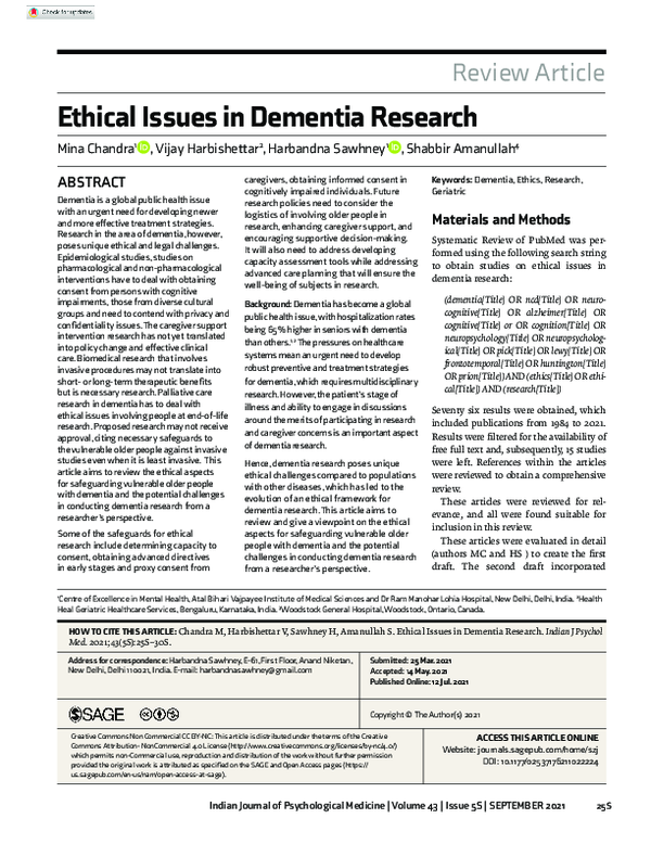 (PDF) Ethical Issues in Dementia Research