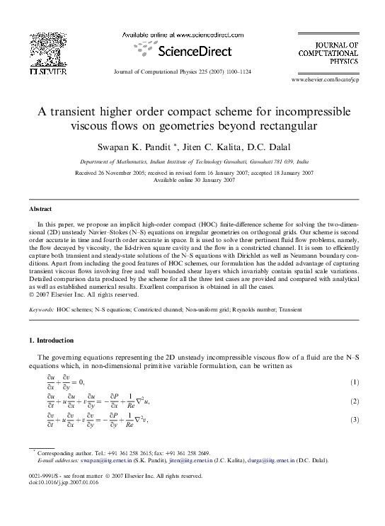 (PDF) A transient higher order compact scheme for incompressible ...