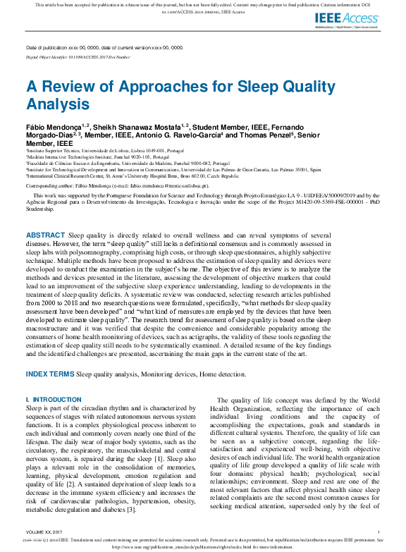 (PDF) A Review of Approaches for Sleep Quality Analysis