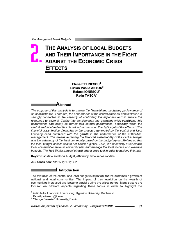 (PDF) The Analysis of Local Budgets and Their Importance in the Fight ...