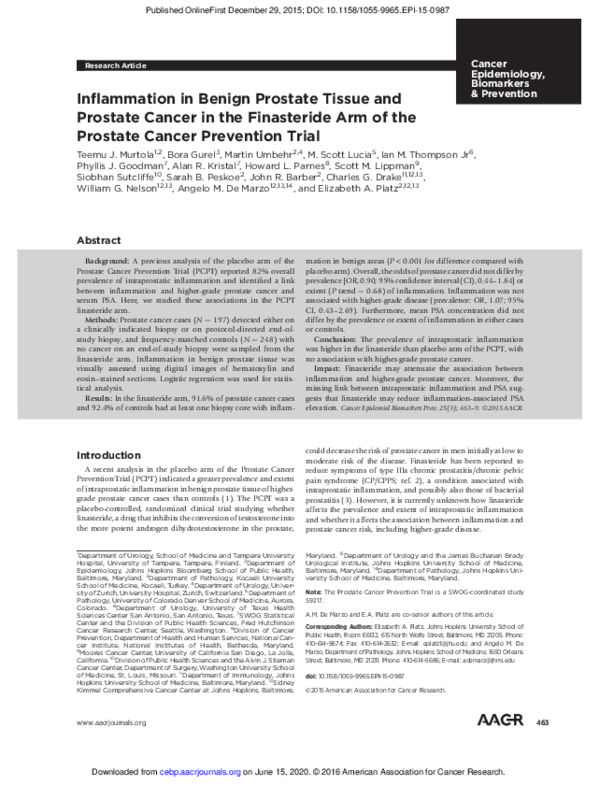(PDF) Inflammation in benign prostate tissue and prostate cancer in the ...