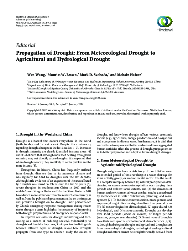 (PDF) Propagation of Drought: From Meteorological Drought to ...