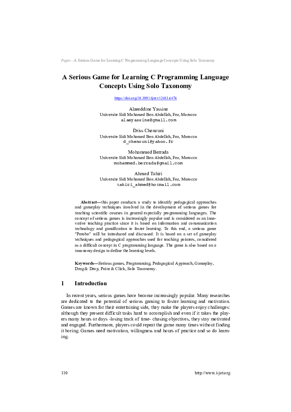 (PDF) A Serious Game for Learning C Programming Language Concepts Using ...