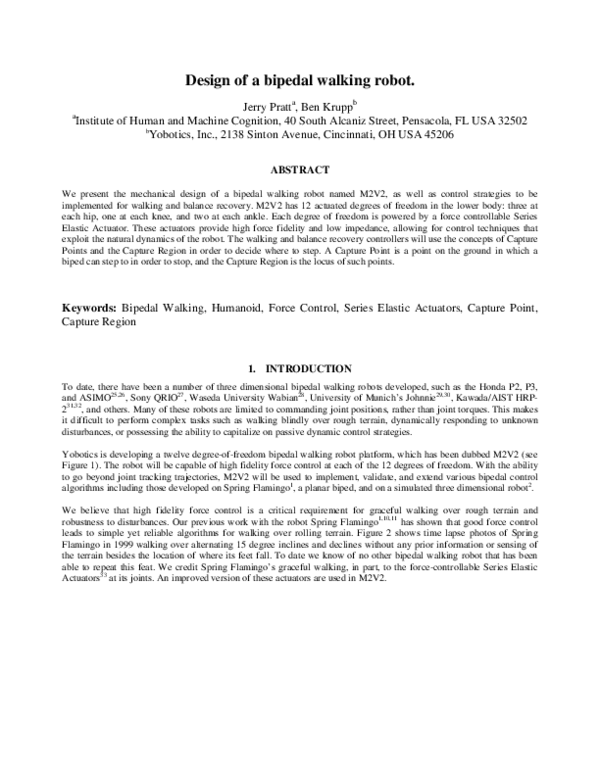 (PDF) Design of a bipedal walking robot