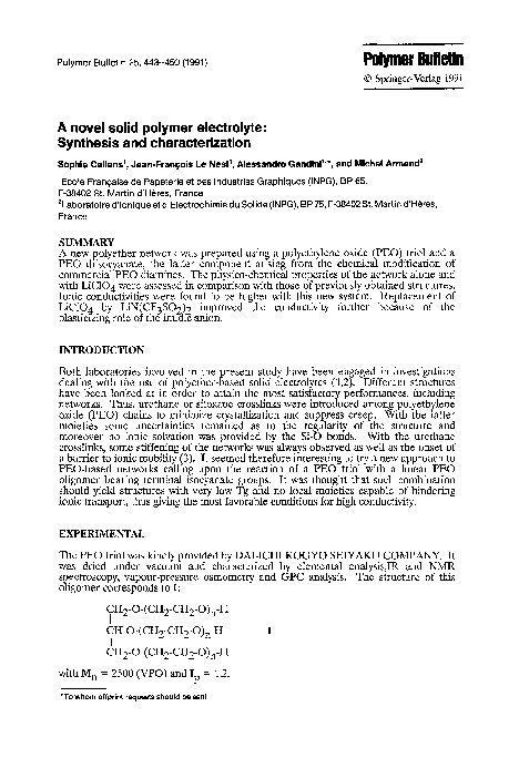 (PDF) A novel solid polymer electrolyte: Synthesis and characterization