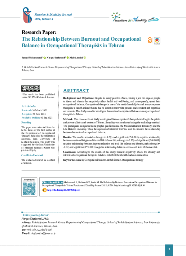 (PDF) The Relationship Between Burnout and Occupational Balance in ...