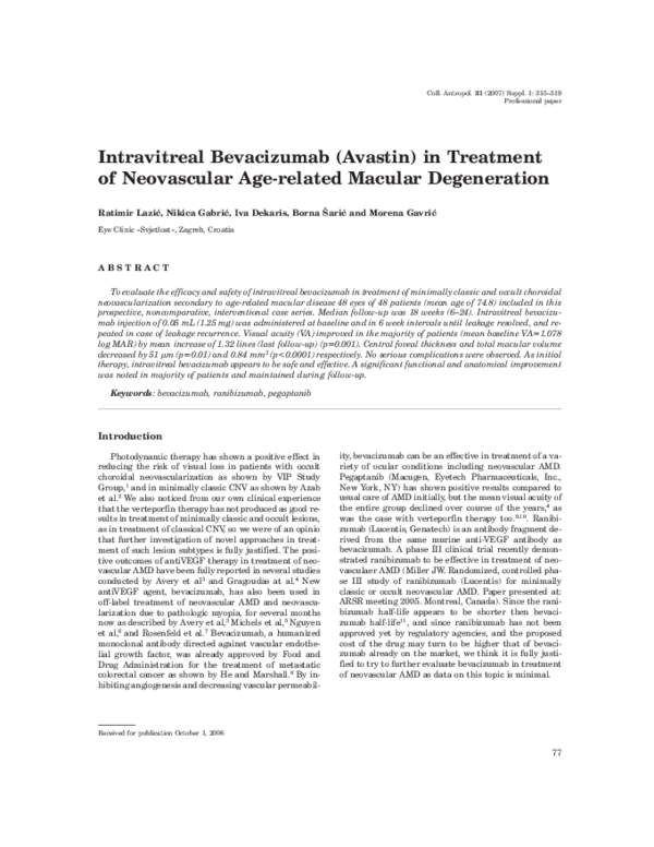 (PDF) Intravitreal bevacizumab (Avastin) in treatment of neovascular ...