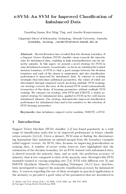 (PDF) z-SVM: An SVM for Improved Classification of Imbalanced Data