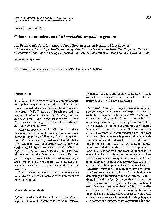 (PDF) Odour communication of Rhopalosiphum padi on grasses