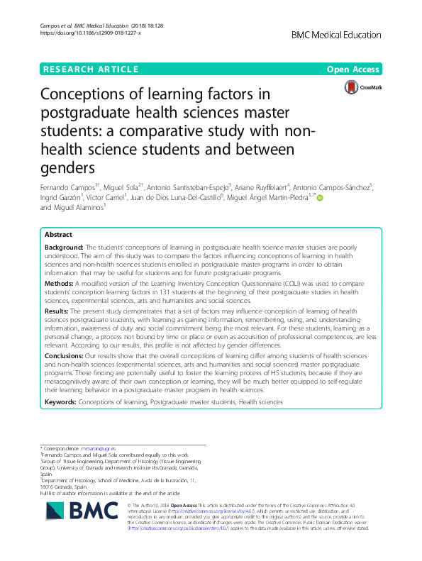 (PDF) Conceptions of learning factors in postgraduate health sciences ...
