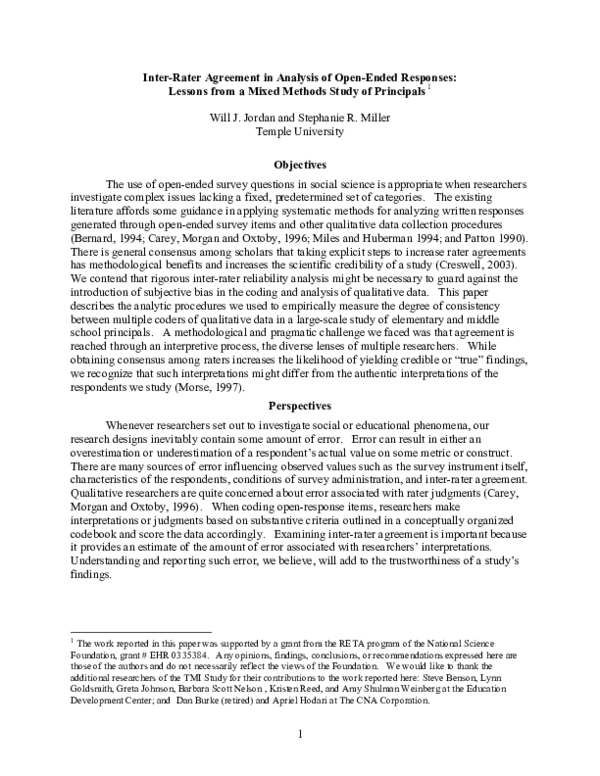 (PDF) Inter-Rater Agreement in Analysis of Open-Ended Responses ...