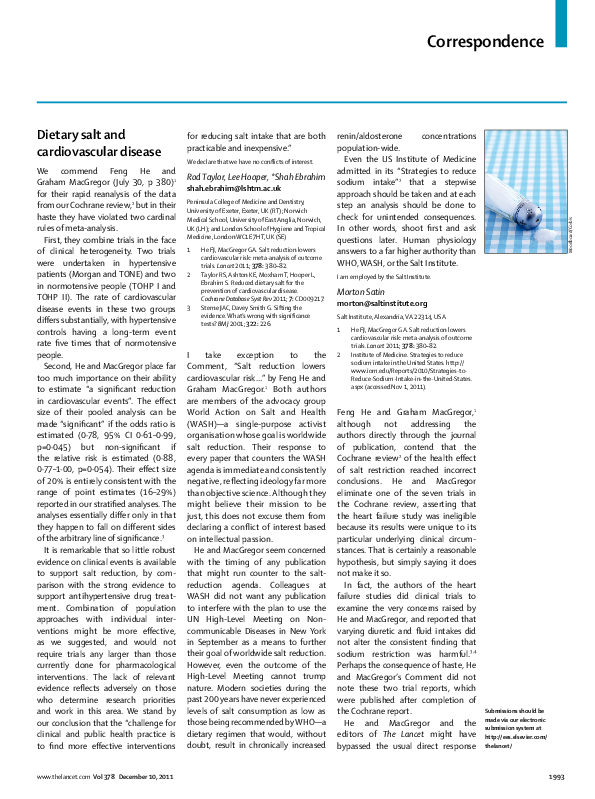 (PDF) Dietary salt and cardiovascular disease