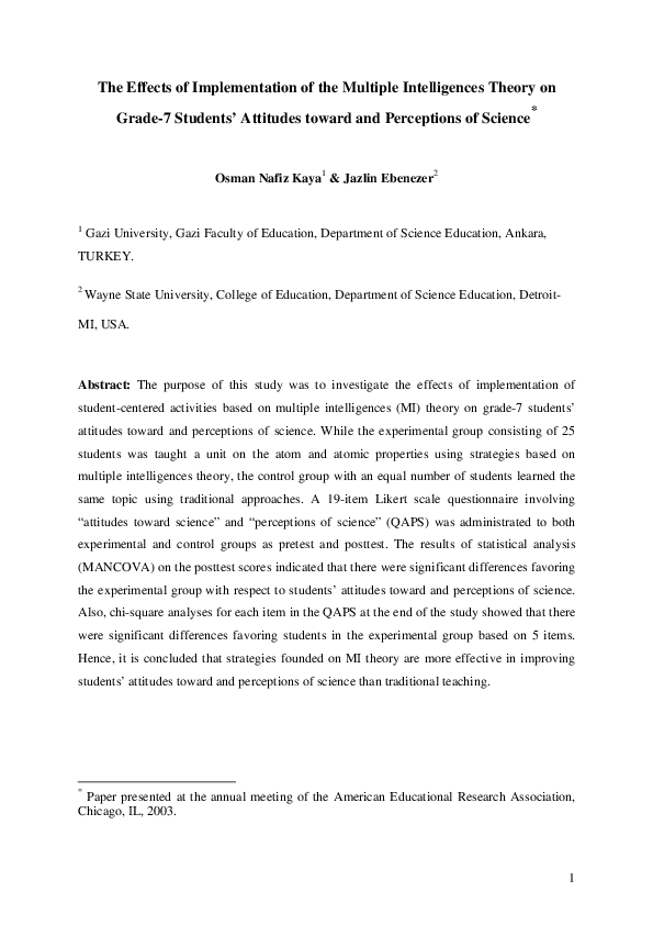 (PDF) The Effects of Implementation of the Multiple Intelligences ...