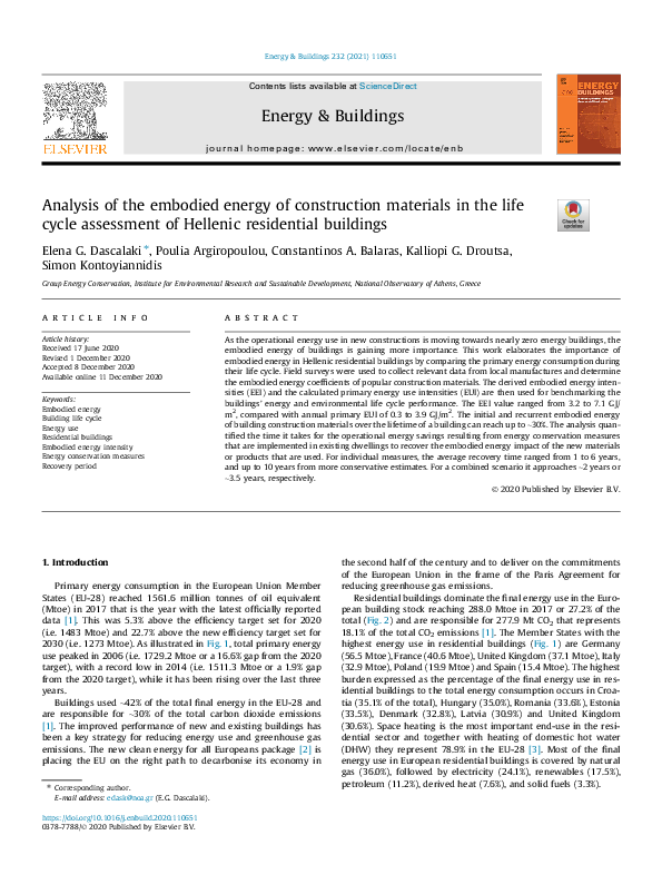 (PDF) Analysis of the embodied energy of construction materials in the ...