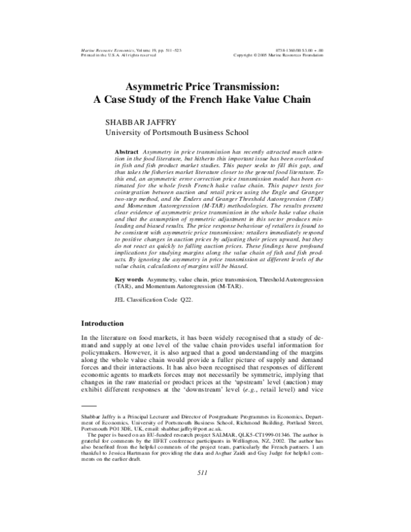 (PDF) Asymmetric Price Transmission: A Case Study of the French Hake ...