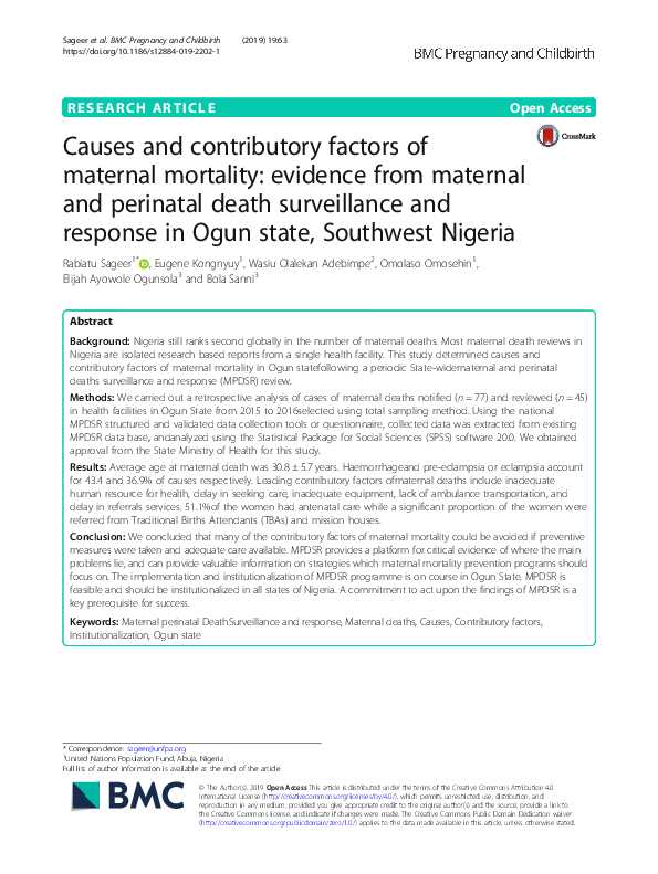 (PDF) Causes and contributory factors of maternal mortality: evidence ...