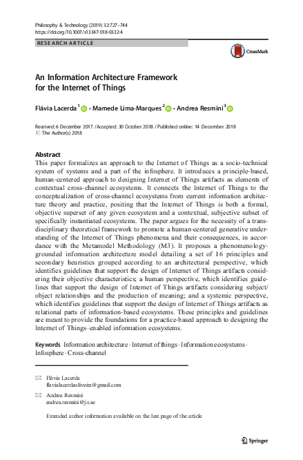 (PDF) An Information Architecture Framework for the Internet of Things