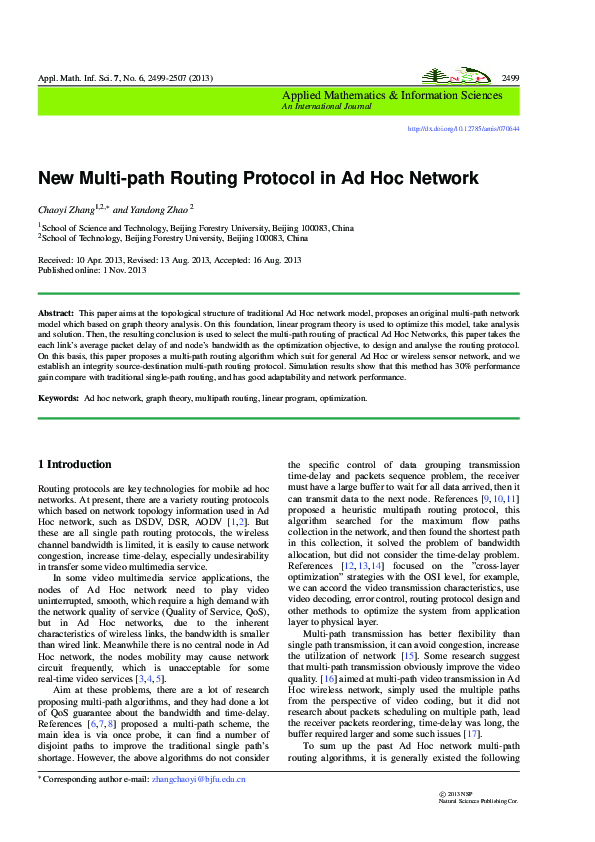 (PDF) New Multi-path Routing Protocol in Ad Hoc Network