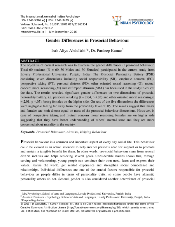 (PDF) Gender Differences in Prosocial Behaviour