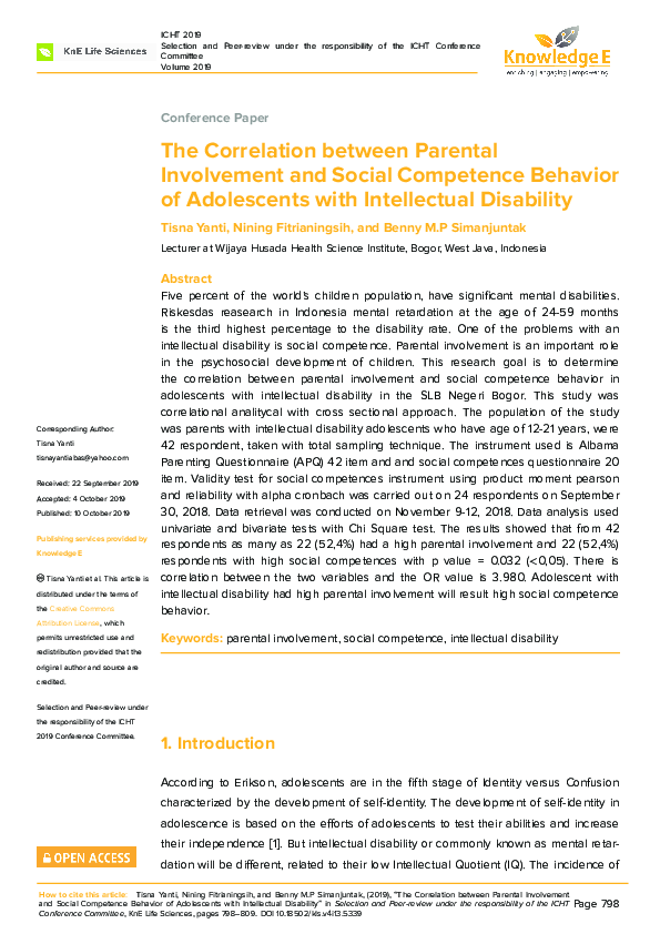 (PDF) The Correlation between Parental Involvement and Social ...