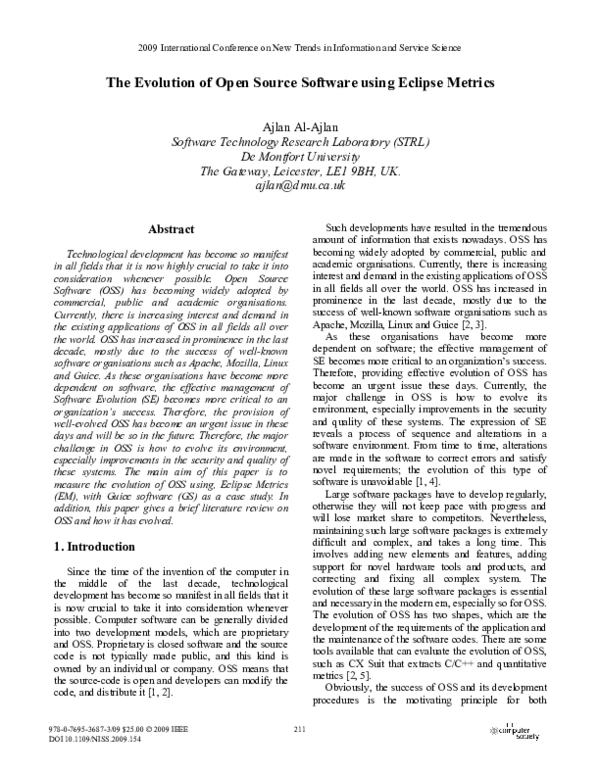 (PDF) The evolution of open source software using Eclipse metrics