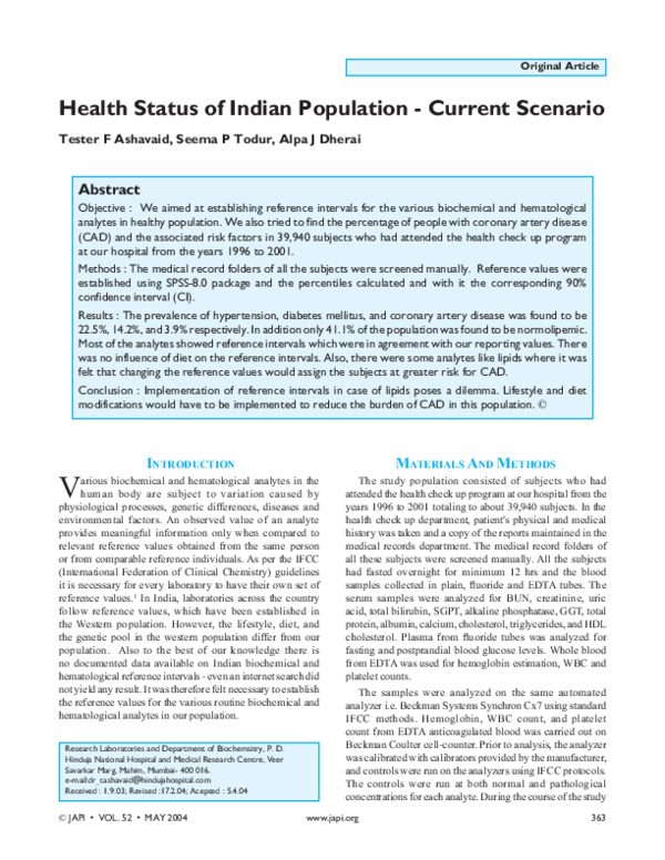 (PDF) Health status of Indian population--current scenario