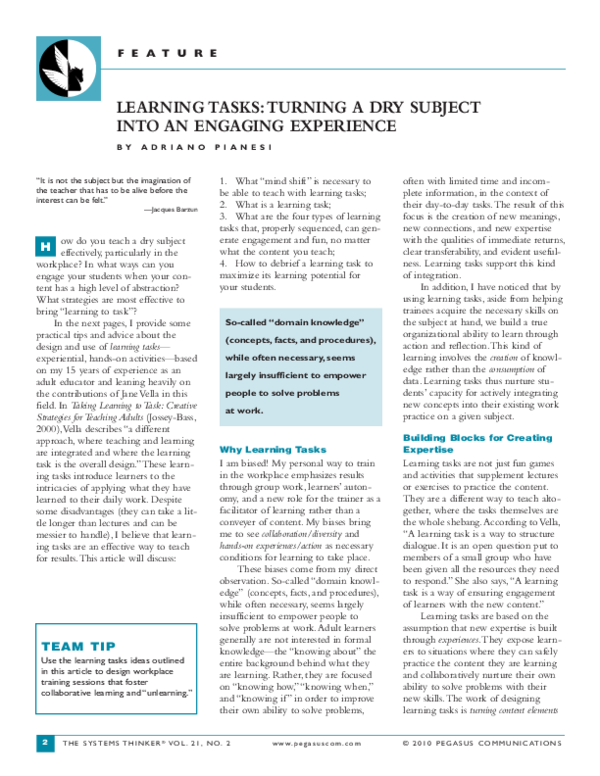 (PDF) Learning tasks Turning a dry subject into an engaging experience