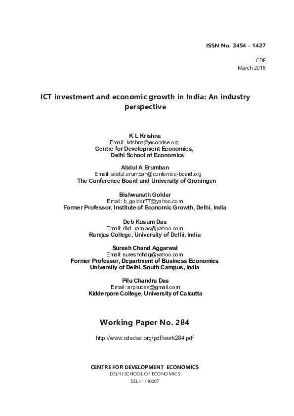 (PDF) ICT Investment and Economic Growth in India: An Industry Perspective