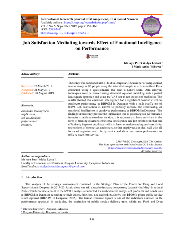 (PDF) Job satisfaction mediating towards effect of emotional ...