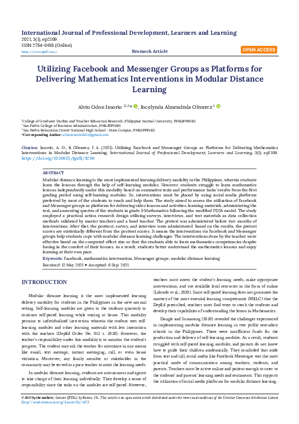 (PDF) Utilizing Facebook and Messenger Groups as Platforms for ...