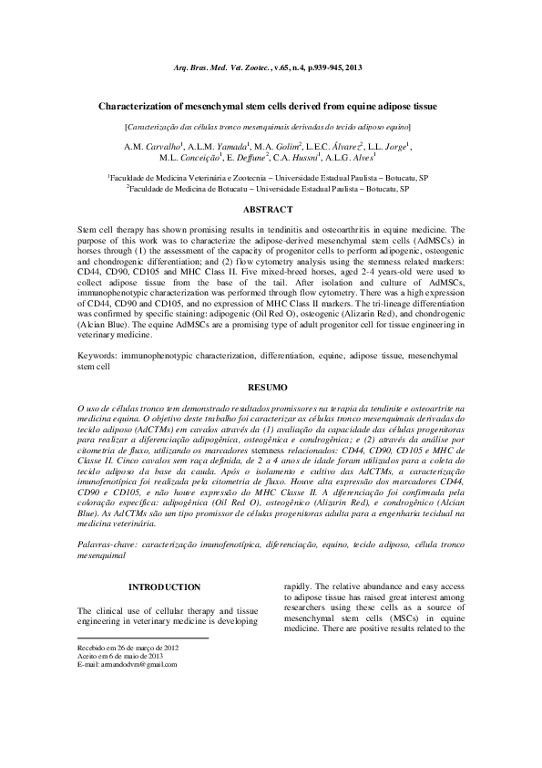 (PDF) Characterization of mesenchymal stem cells derived from equine ...