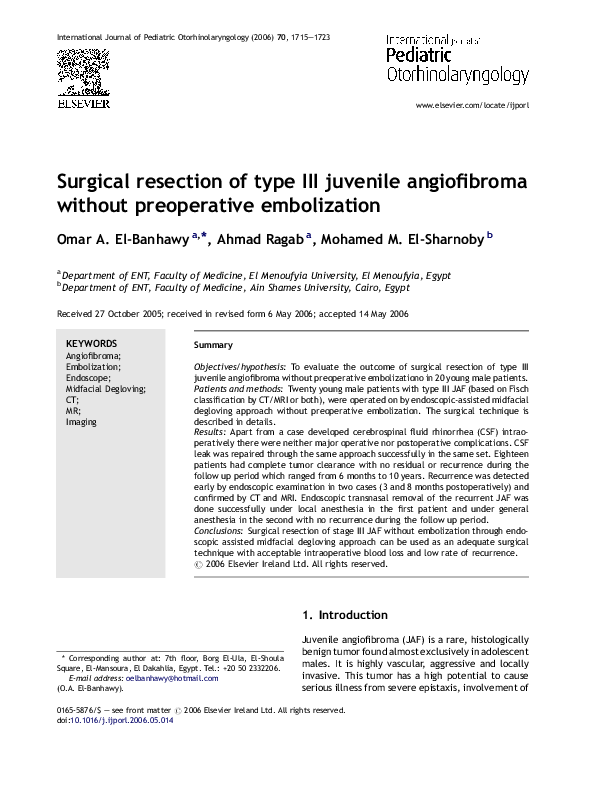 (PDF) Surgical resection of type III juvenile angiofibroma without