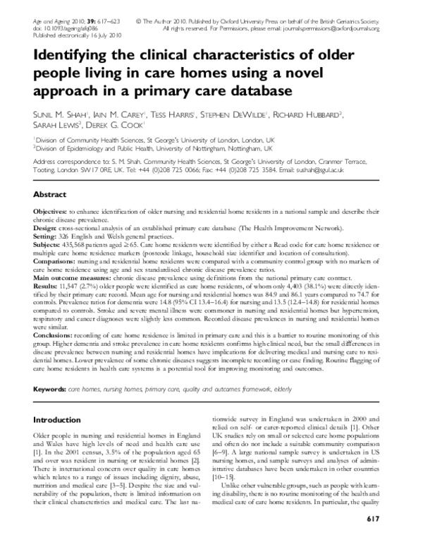(PDF) Identifying the clinical characteristics of older people living