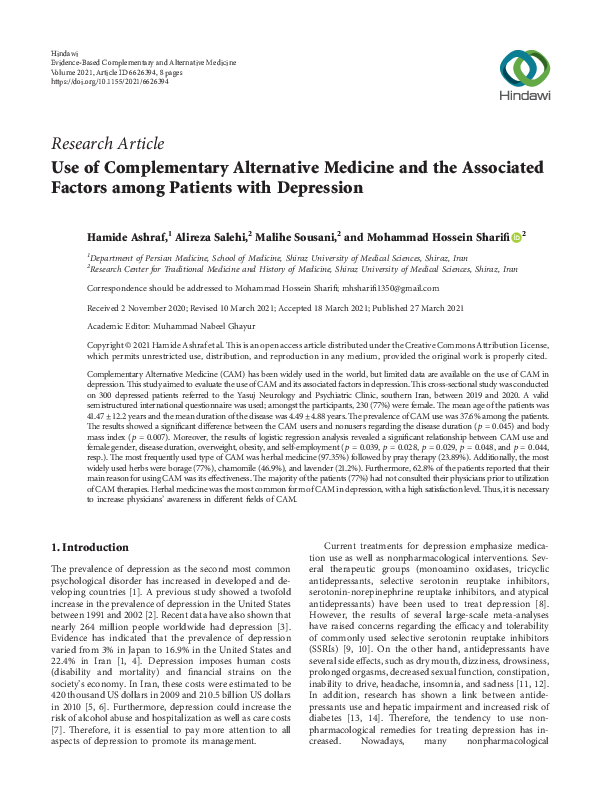 (PDF) Use of Complementary Alternative Medicine and the Associated ...