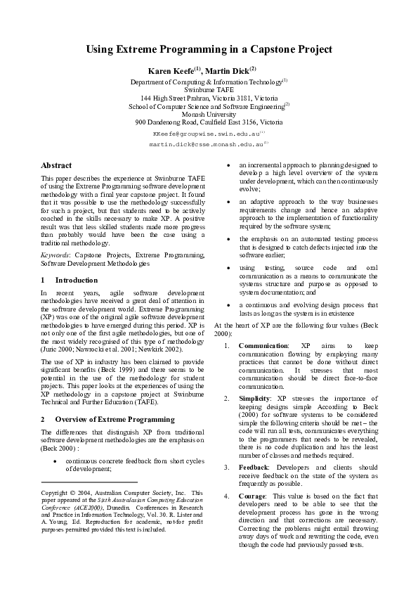 (PDF) Using Extreme Programming in a capstone project